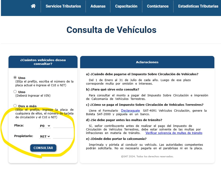 portal SAT imprimir calcomanía paso 1